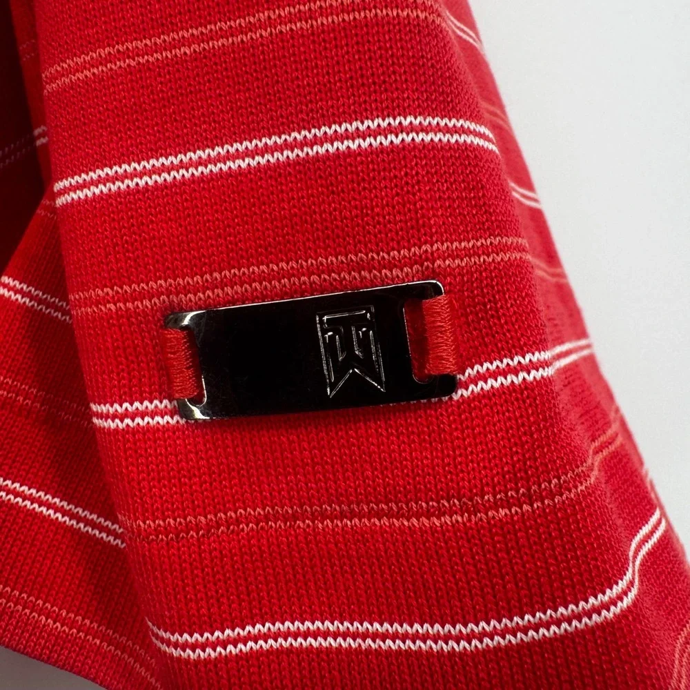 Nike Tiger Woods Collection Red‎ Striped Dri-FIT Golf Polo Shirt Mens Medium